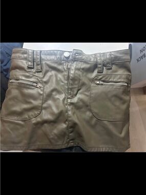Zara Olive Green Faux Leather Mini Skirt with Front Zippers